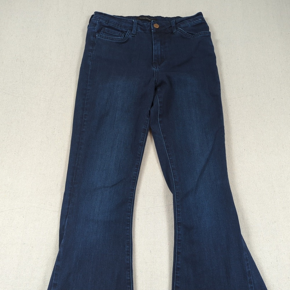 Flying Monkey Jeans Womens 27 Blue High Rise Flare Stretch Distressed Frayed - Picture 2 of 15